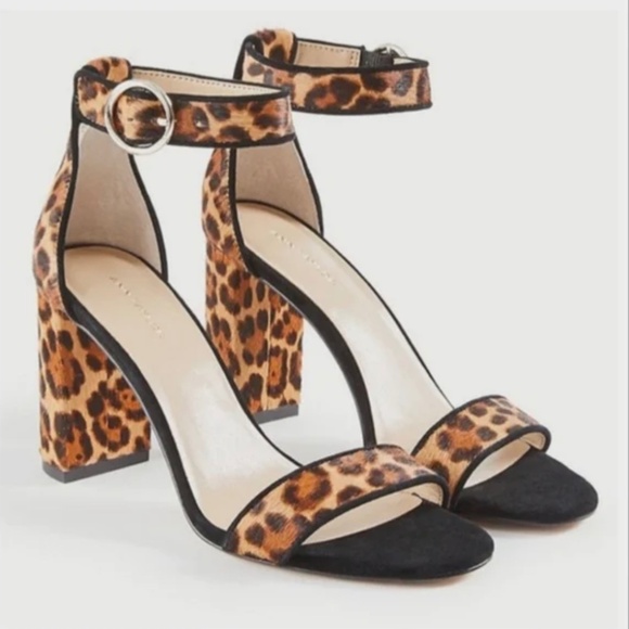 Ann Taylor Leannette Leopard Print Calf Hair Block Heel Sandals Size Women's 9 - Picture 1 of 8